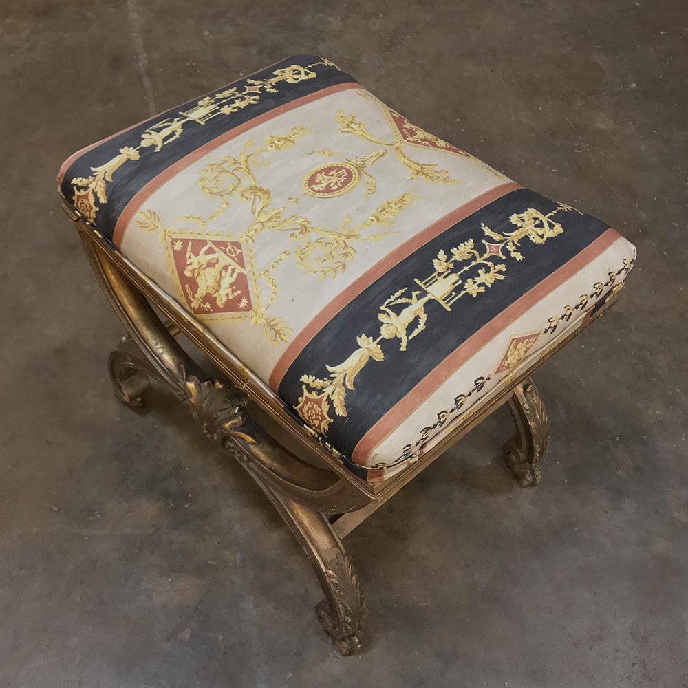 19th Century French Baroque Giltwood Hand-Carved Stool 2