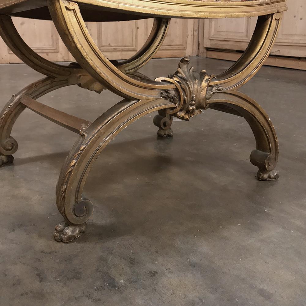 Louis XVI 19th Century French Baroque Giltwood Hand-Carved Stool