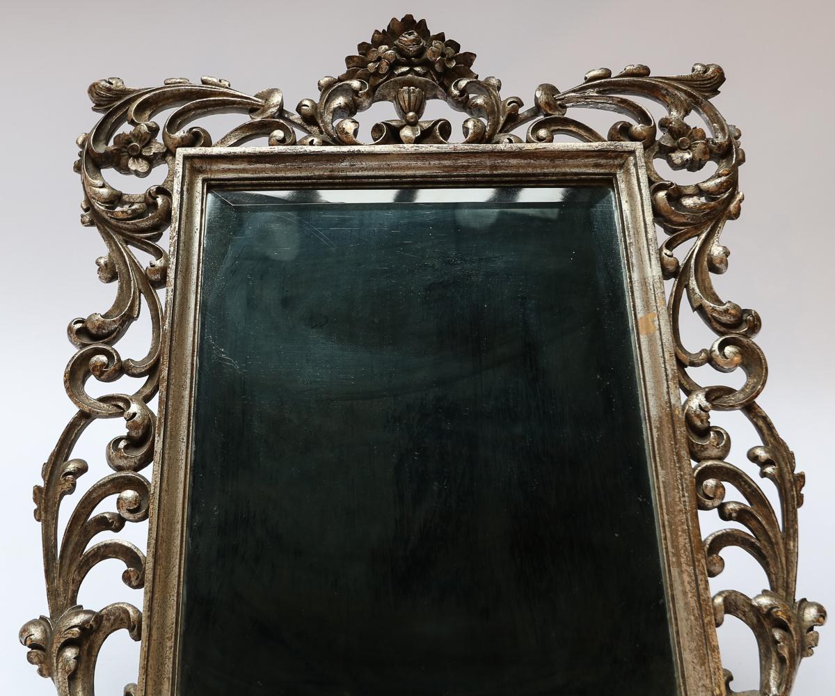 Silvered 19th Century French Baroque Giltwood Vanity or Wall Mirror For Sale