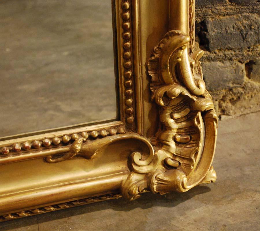 19th-century French Baroque gold gilt Louis Phillipe mirror with crest 9