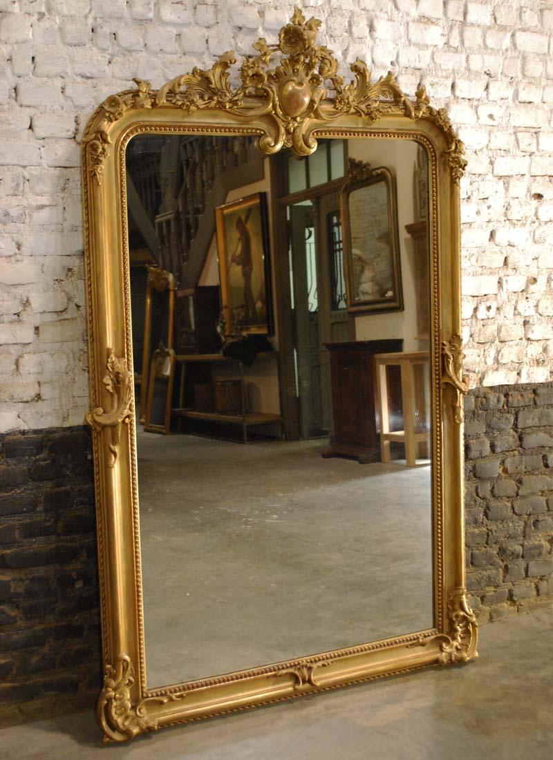 Pine 19th-century French Baroque gold gilt Louis Phillipe mirror with crest