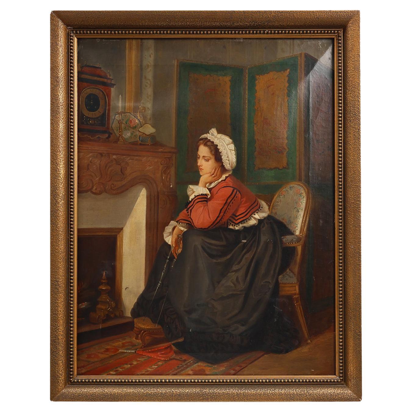 19th-Century French Baroque Interior Scene Painting