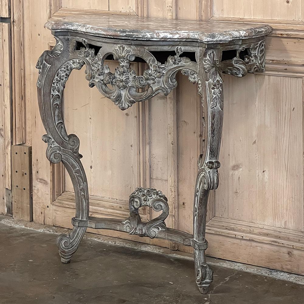 Rococo 19th Century French Baroque Marble Top Console with Ceruse Finish For Sale