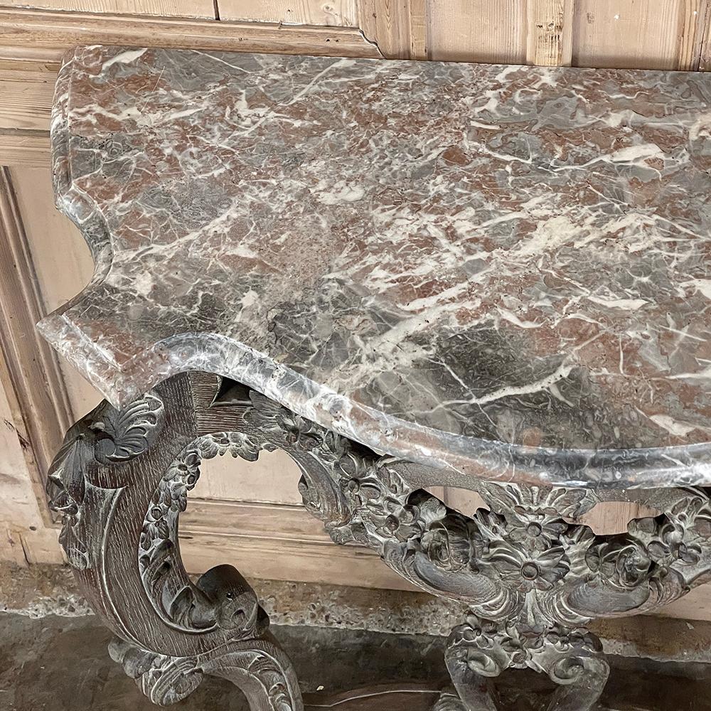Late 19th Century 19th Century French Baroque Marble Top Console with Ceruse Finish For Sale