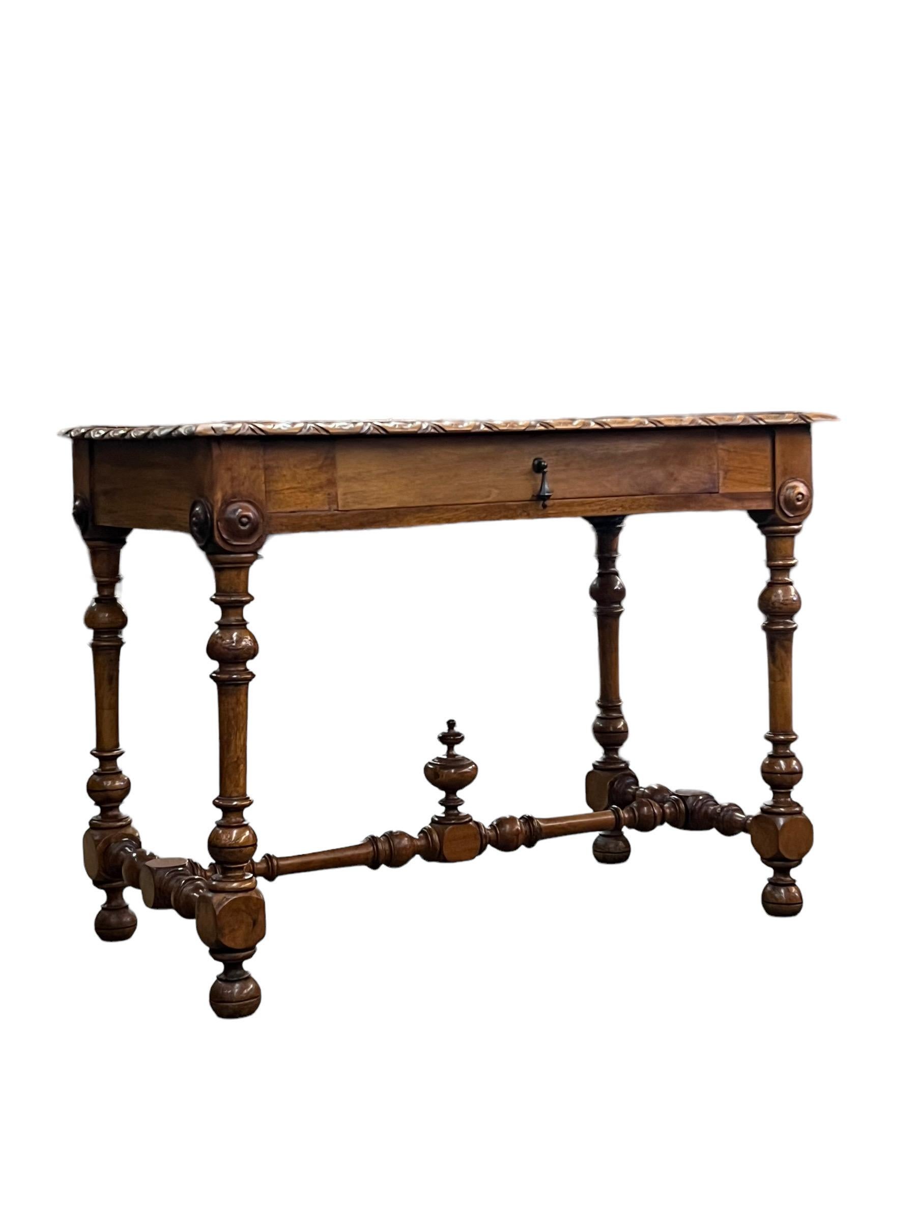 French Provincial 19th Century French Baroque Style Fruitwood Console Table or Writing Table For Sale