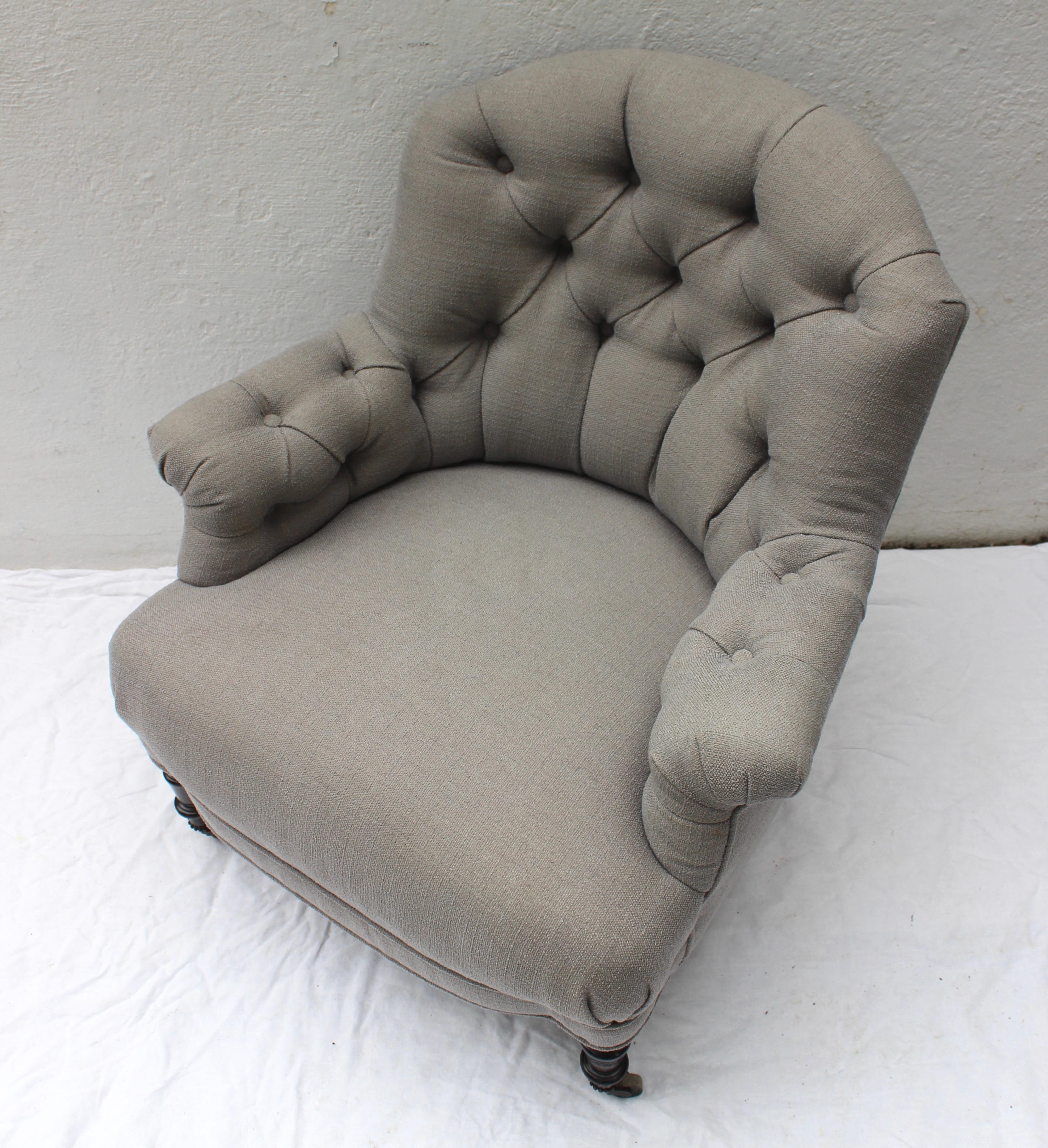 Upholstery 19th Century French Barrel Back Tufted Armchair