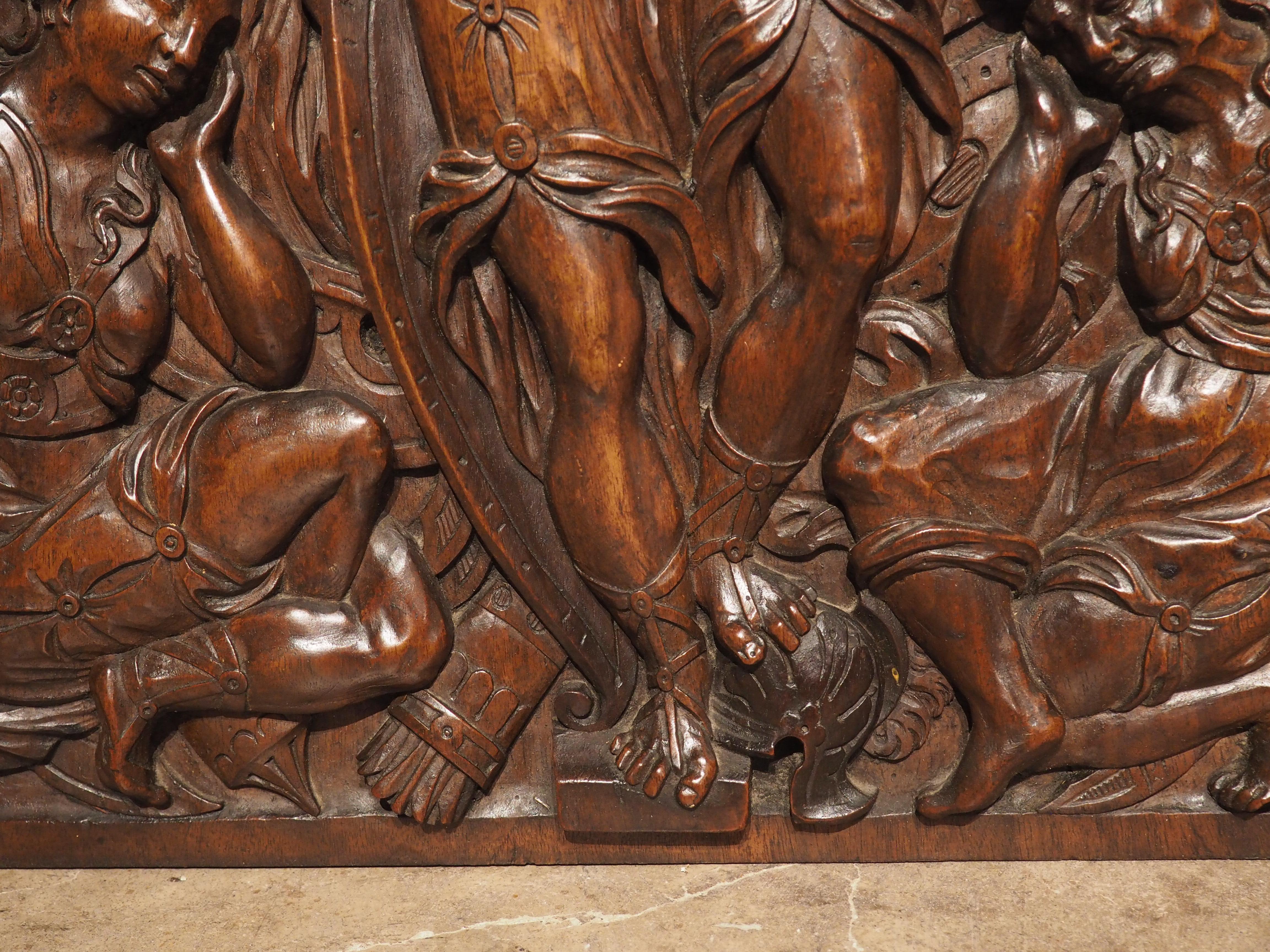 Neoclassical 19th Century French Bas Relief Panel in Carved Walnut Wood For Sale