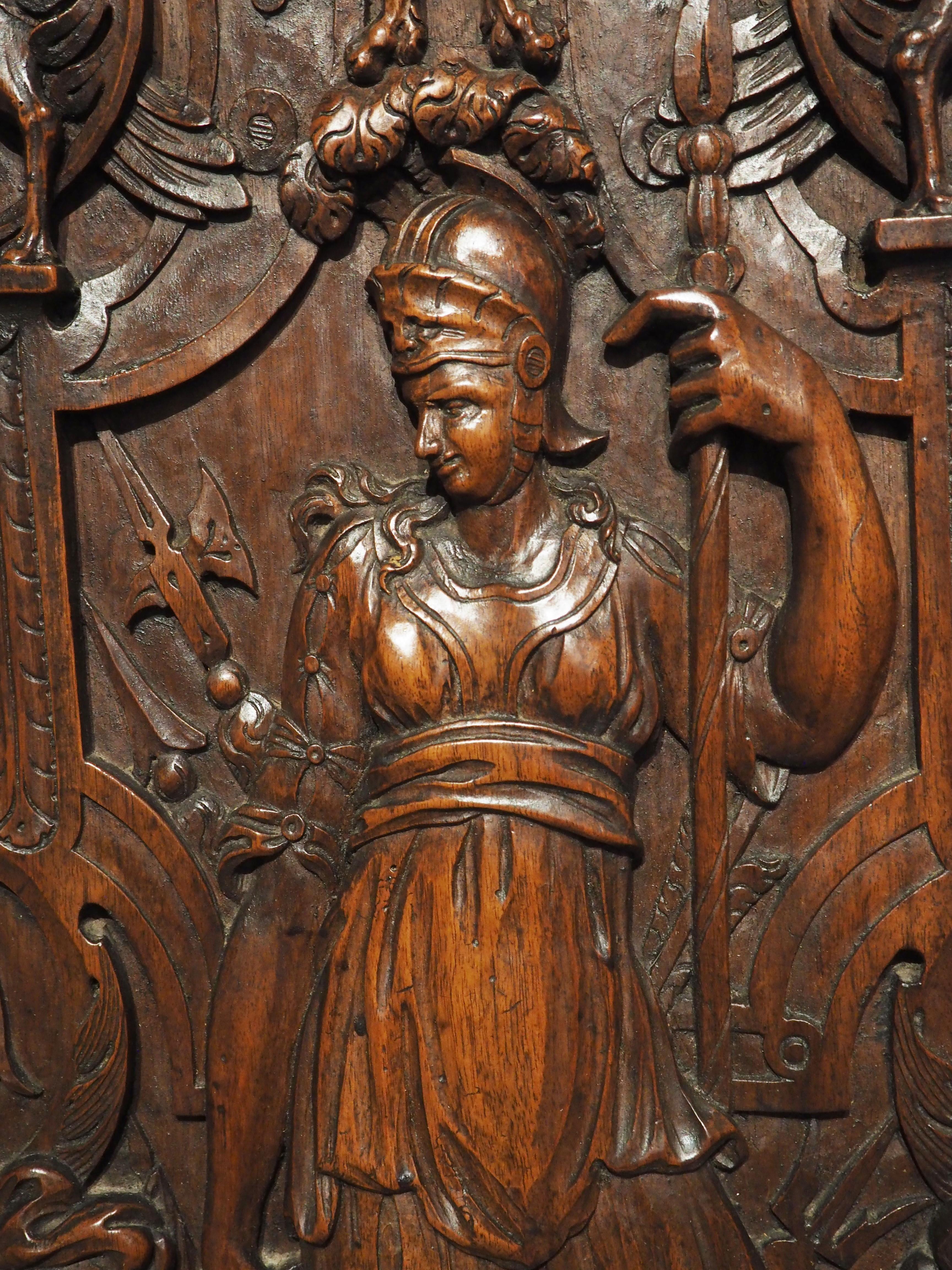 Hand-Carved 19th Century French Bas Relief Panel in Carved Walnut Wood For Sale