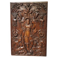 Panneau en bas-relief français du 19e siècle en Wood Wood sculpté