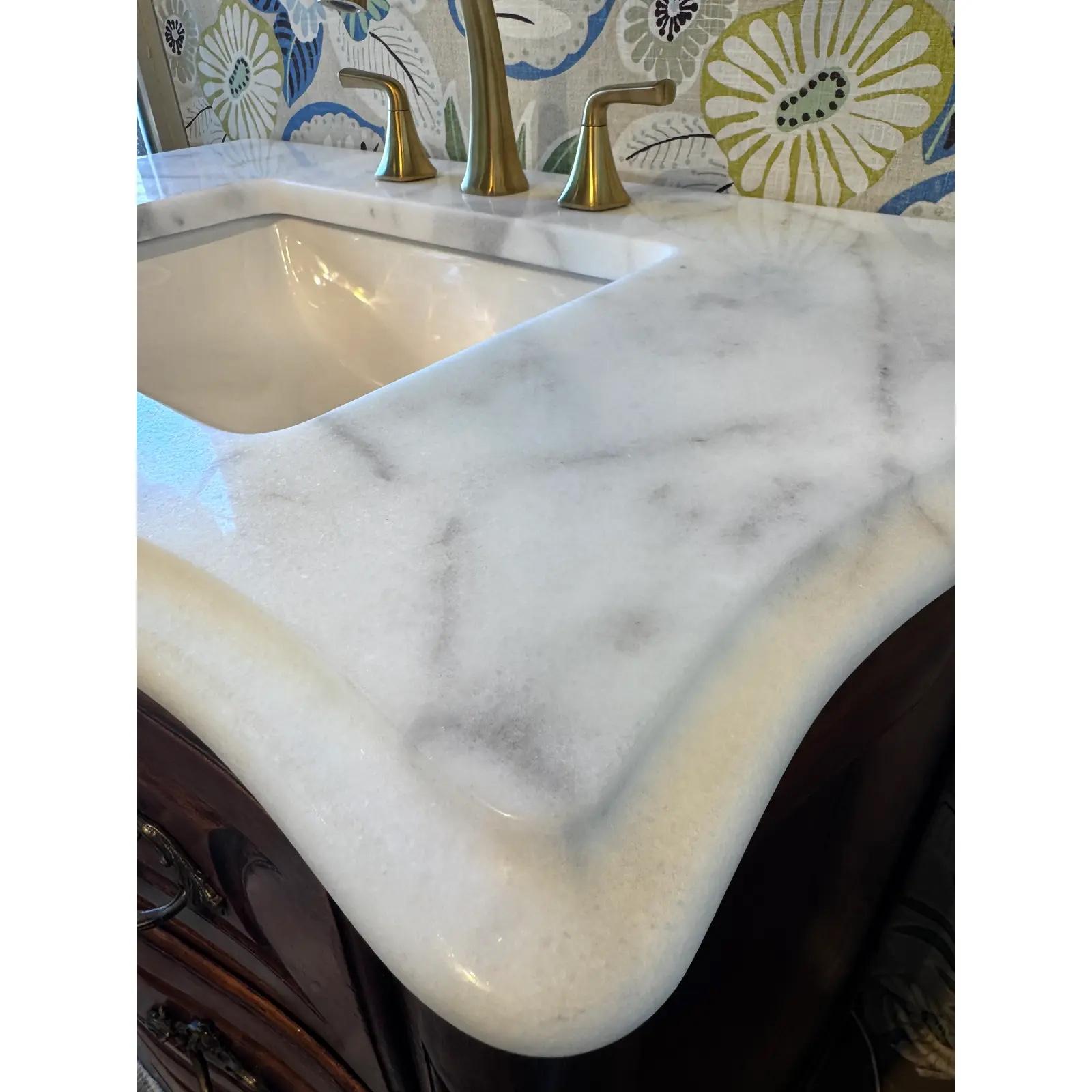 Carrara Marble 19th Century French Bath Vanity With Sink For Sale