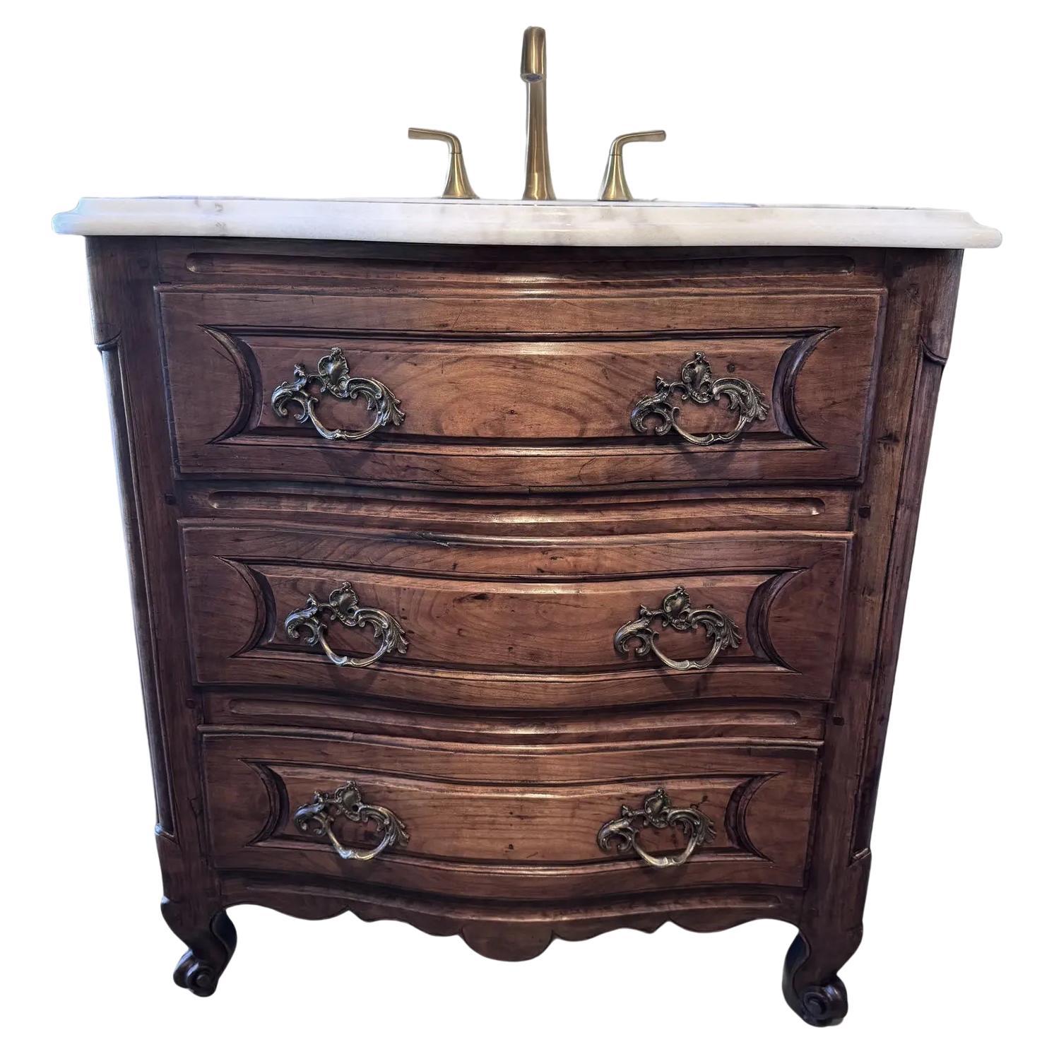 19th Century French Bath Vanity With Sink For Sale