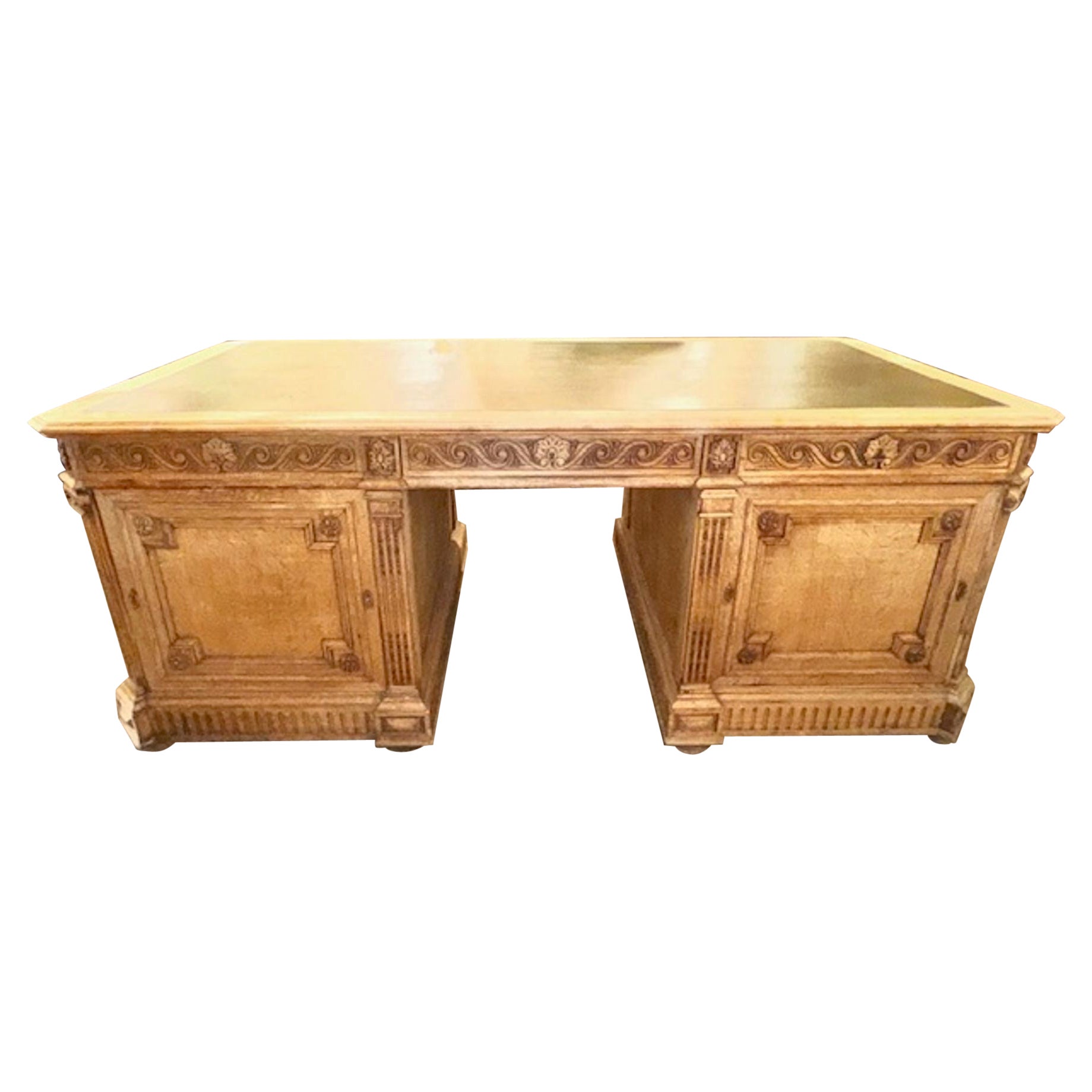 19th Century French Beached Oak Partner's Desk