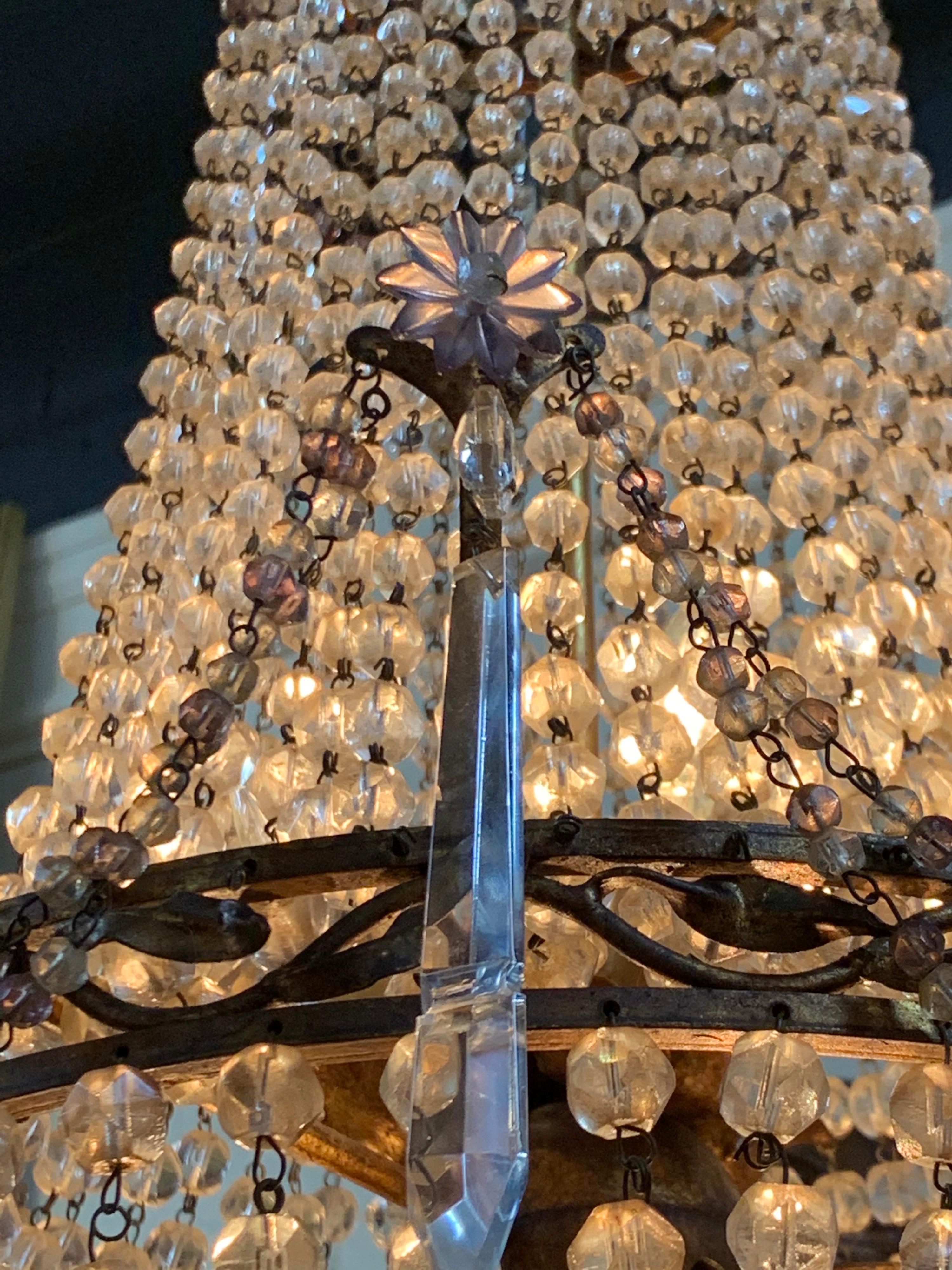 19th Century French Beaded Crystal and Amethyst Chandelier For Sale 3