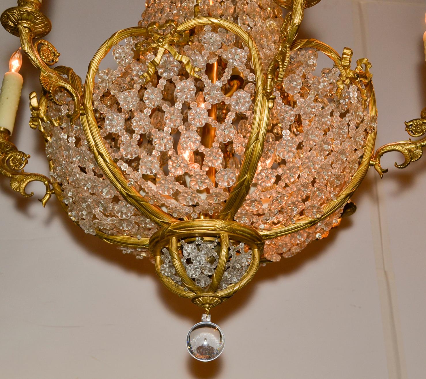 Great 19th century French 15-light gilt bronze and beaded crystal chandelier.