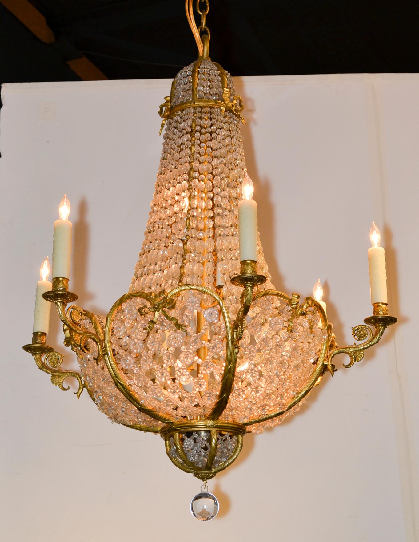 Gilt 19th Century French Beaded Crystal Chandelier