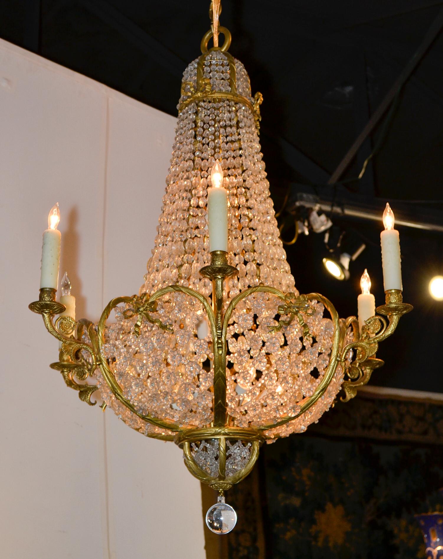 19th Century French Beaded Crystal Chandelier 3