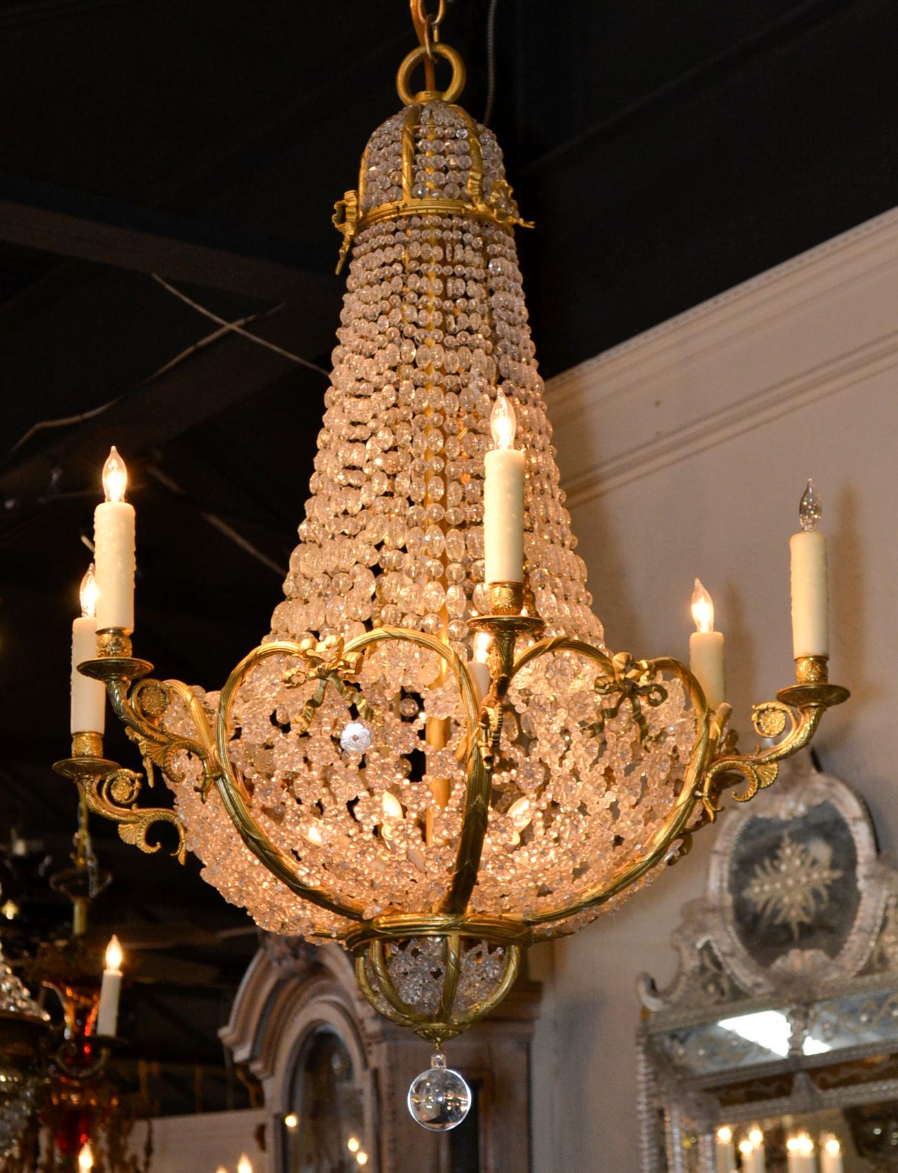 19th Century French Beaded Crystal Chandelier 4