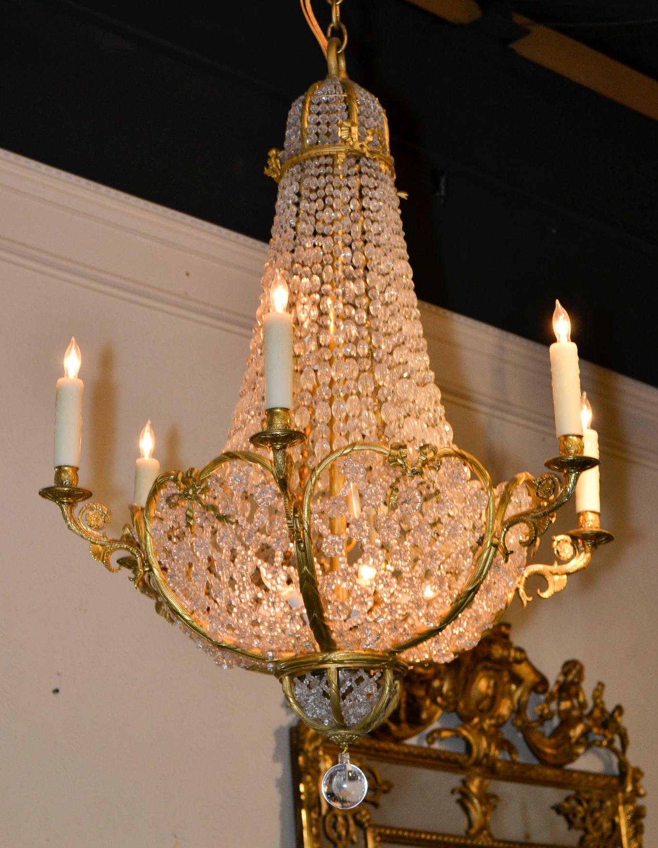19th Century French Beaded Crystal Chandelier 5