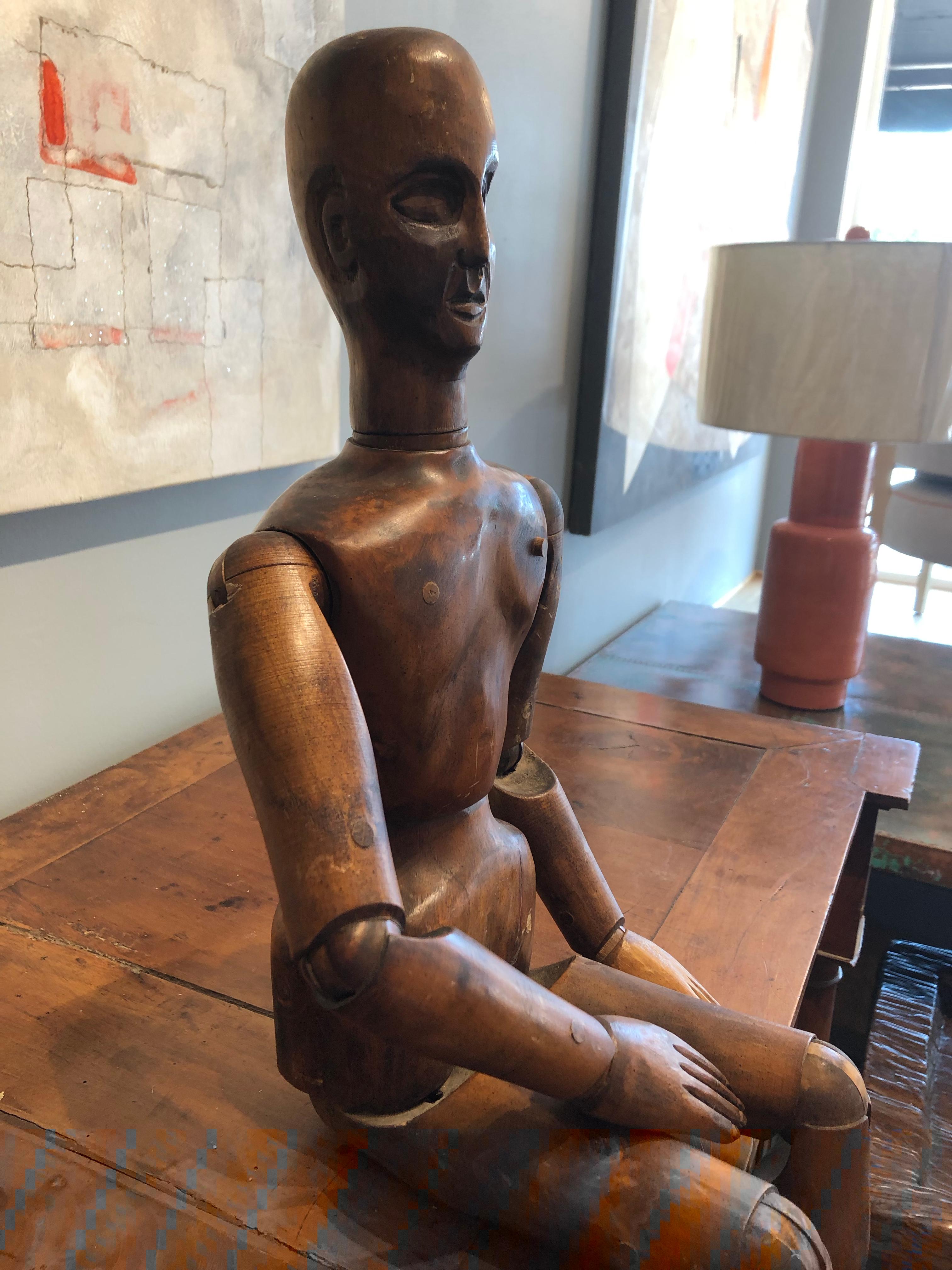 Large 19th century French artist mannequin. Very rare large size. Made of carved Beech with articulated joints and old patinated surface. Made in Paris, circa 1890.