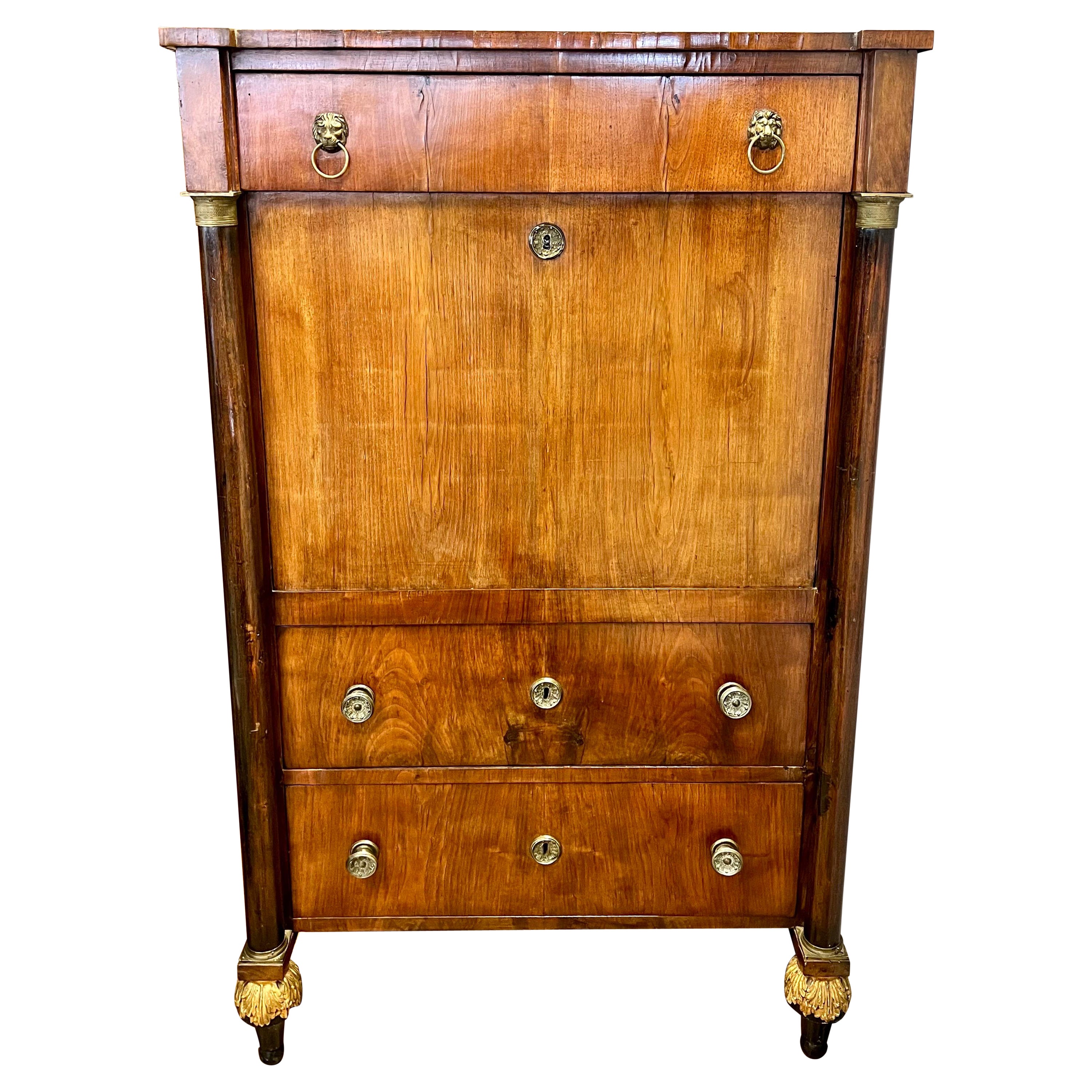 19th Century French Beidermeier Drop Front Abattant Secretary Desk Writing Table