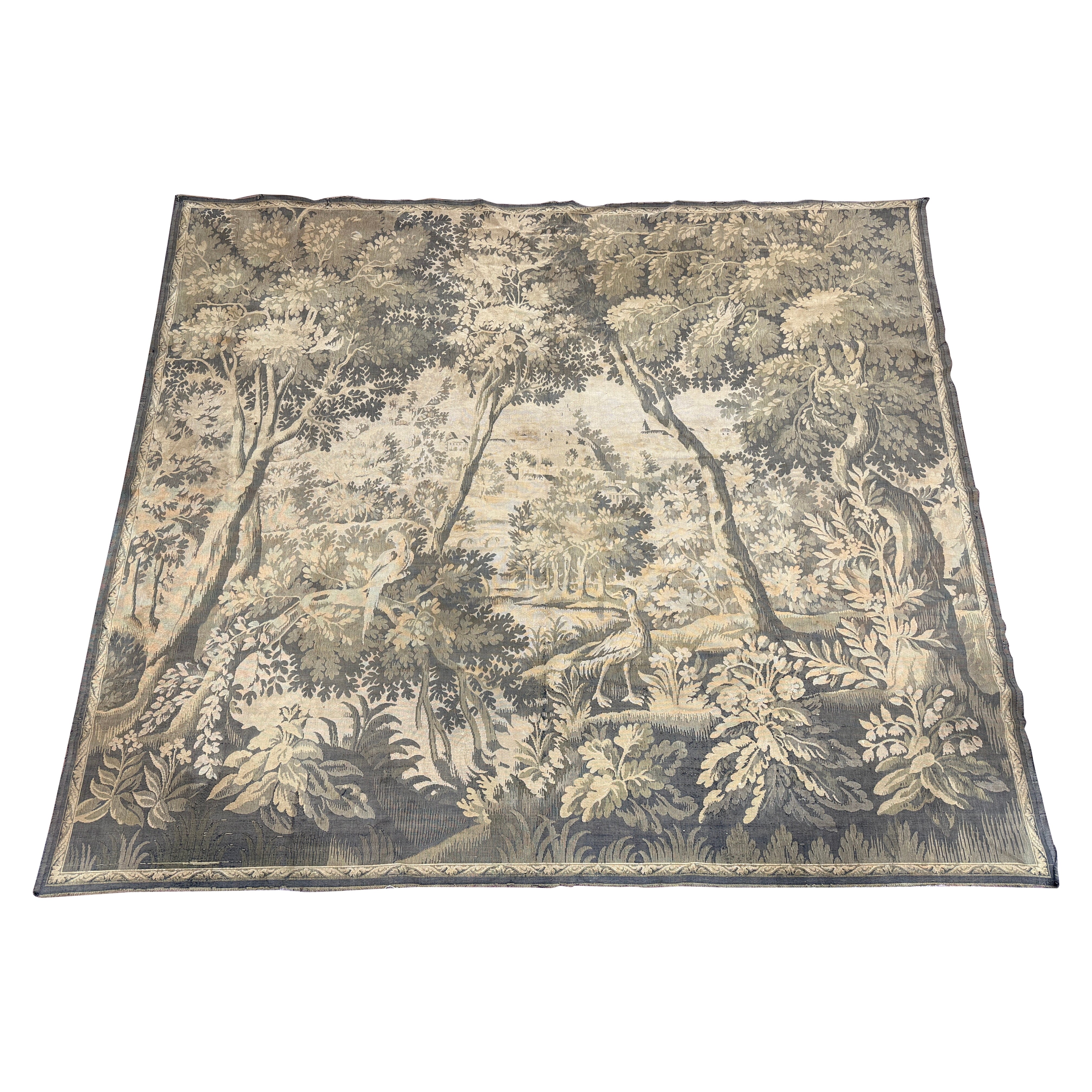 19th Century French/Belgian Verdure Woven Tapestry Elaborate Foliage & Birds