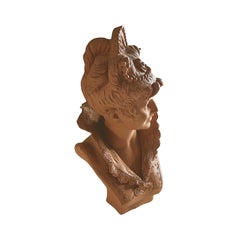 Busto di giovane donna in terracotta francese d'epoca, stile Belle Époque