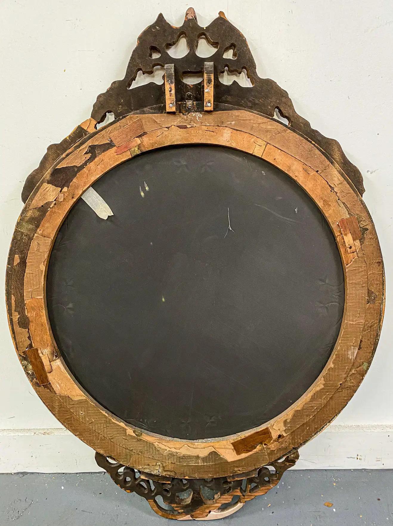 19th Century French Belle Epoque Gilded Circular Etched Glass Mirror  For Sale 4