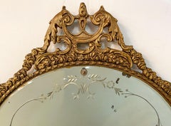 19th Century French Belle Epoque Gilded Circular Etched Glass Mirror