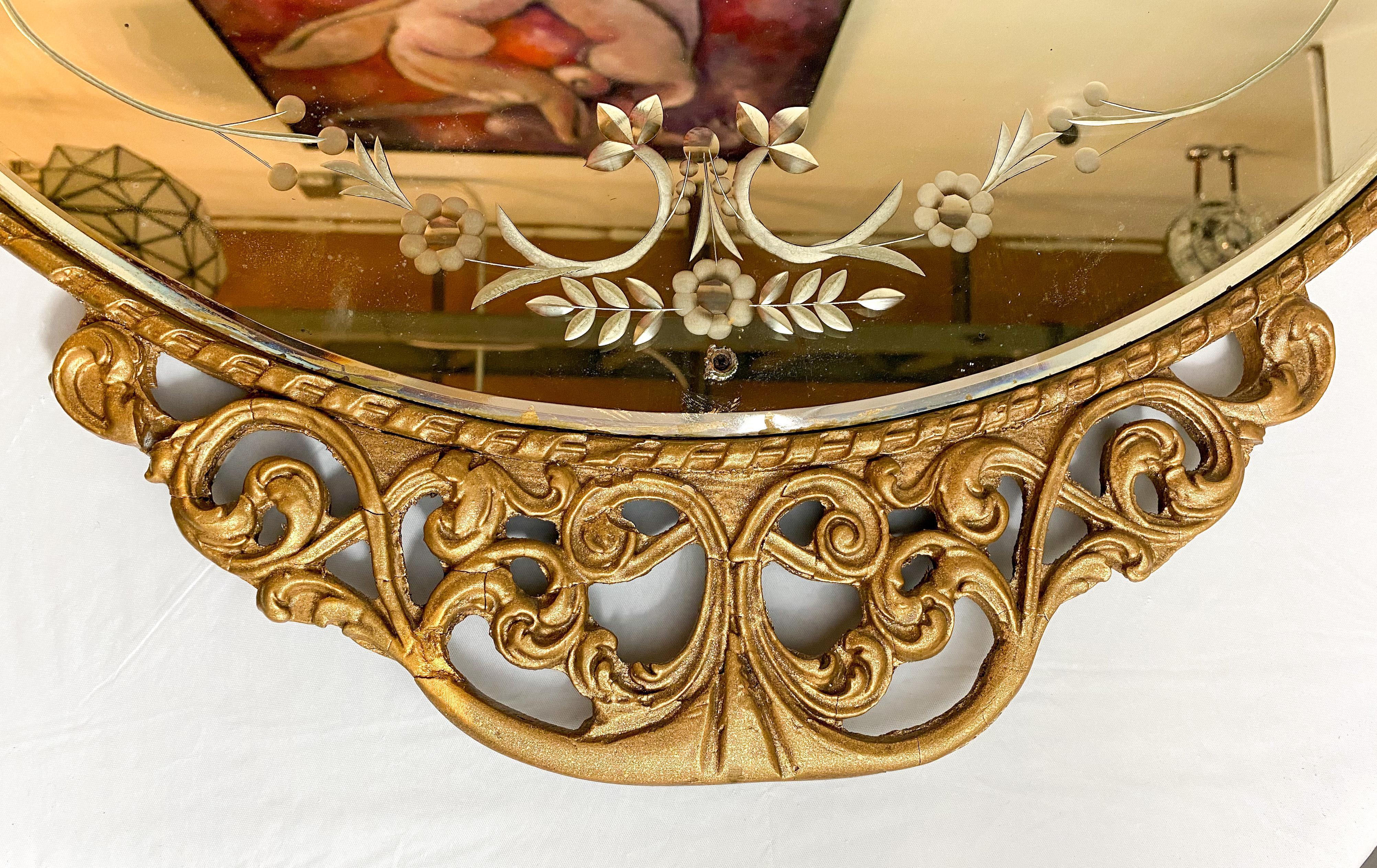 19th Century French Belle Epoque Gilded Circular Etched Glass Mirror  In Good Condition For Sale In Plainview, NY