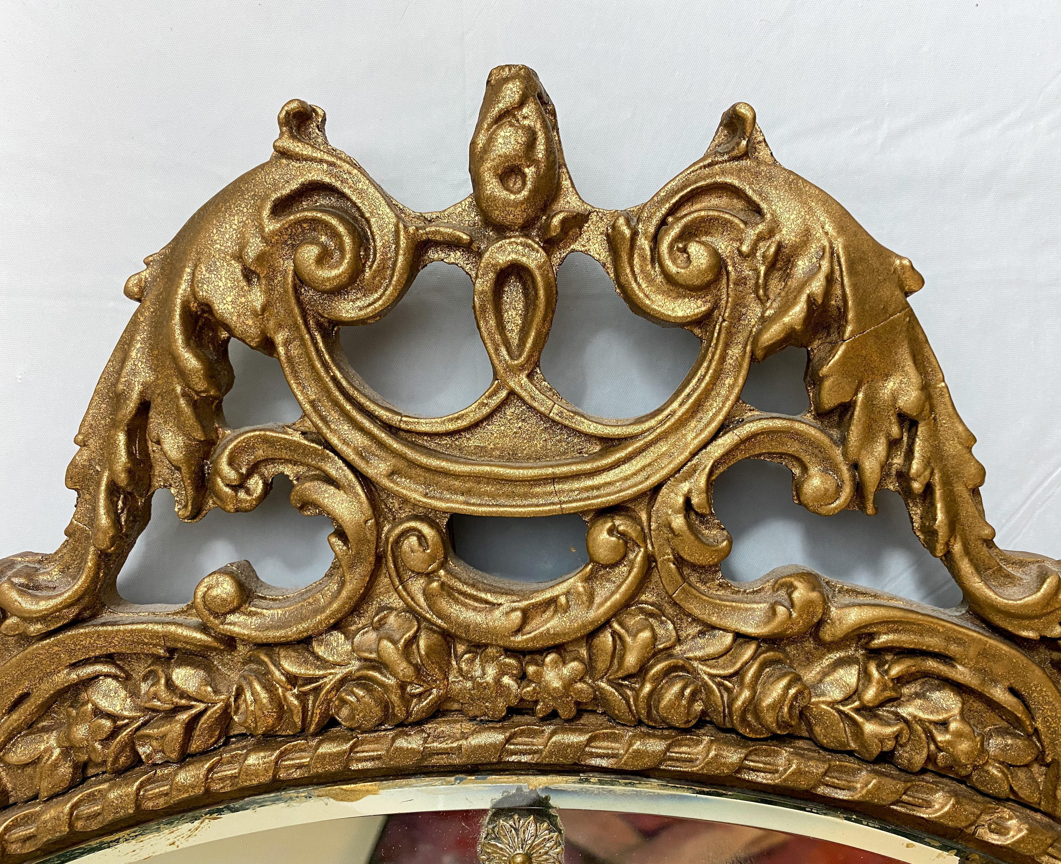 19th Century French Belle Epoque Gilded Circular Etched Glass Mirror  For Sale 2