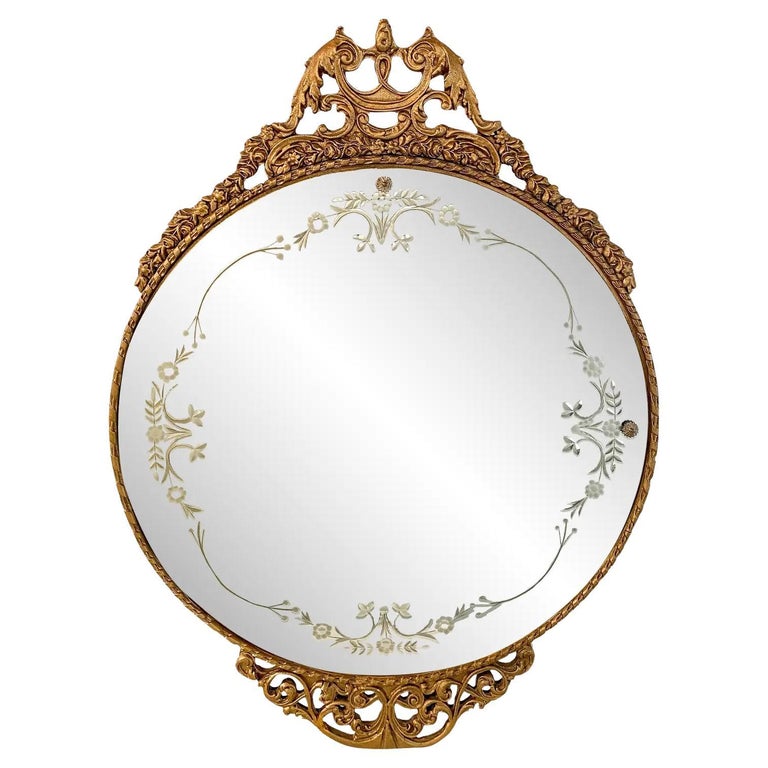 19th Century French Belle Epoque Gilded Circular Etched Glass Mirror For  Sale at 1stDibs