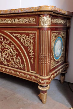 19th Century French Belle Epoque Period Mahogany and Sèvres Porcelain Commode