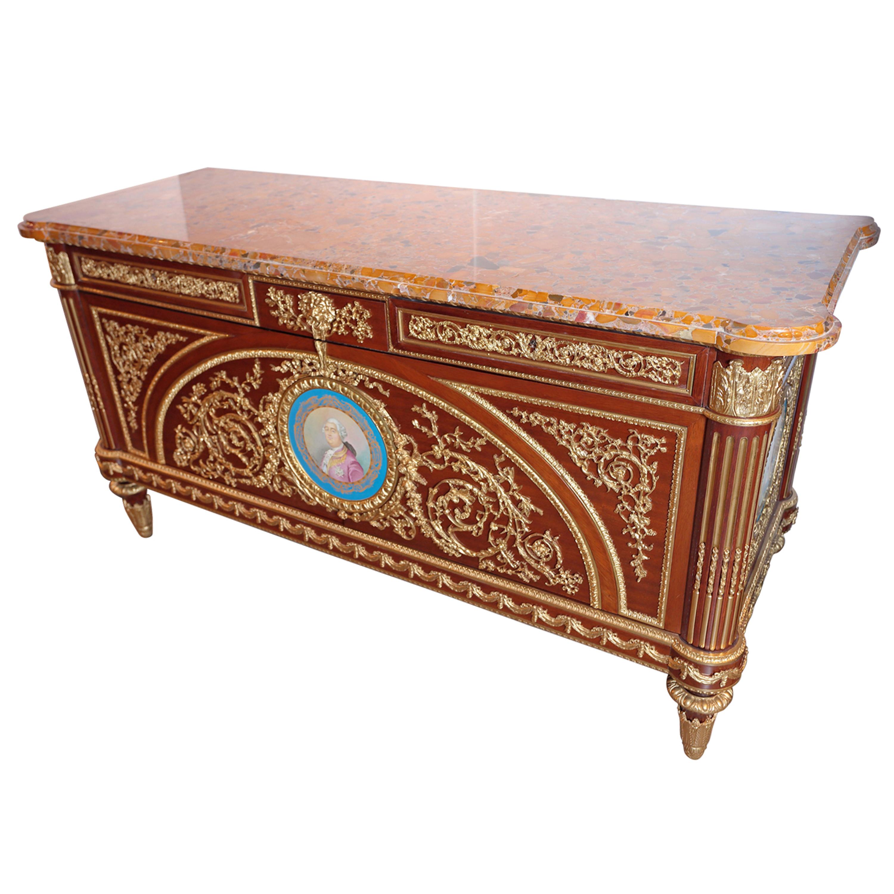 19th Century French Belle Epoque Period Mahogany and Sèvres Porcelain Commode