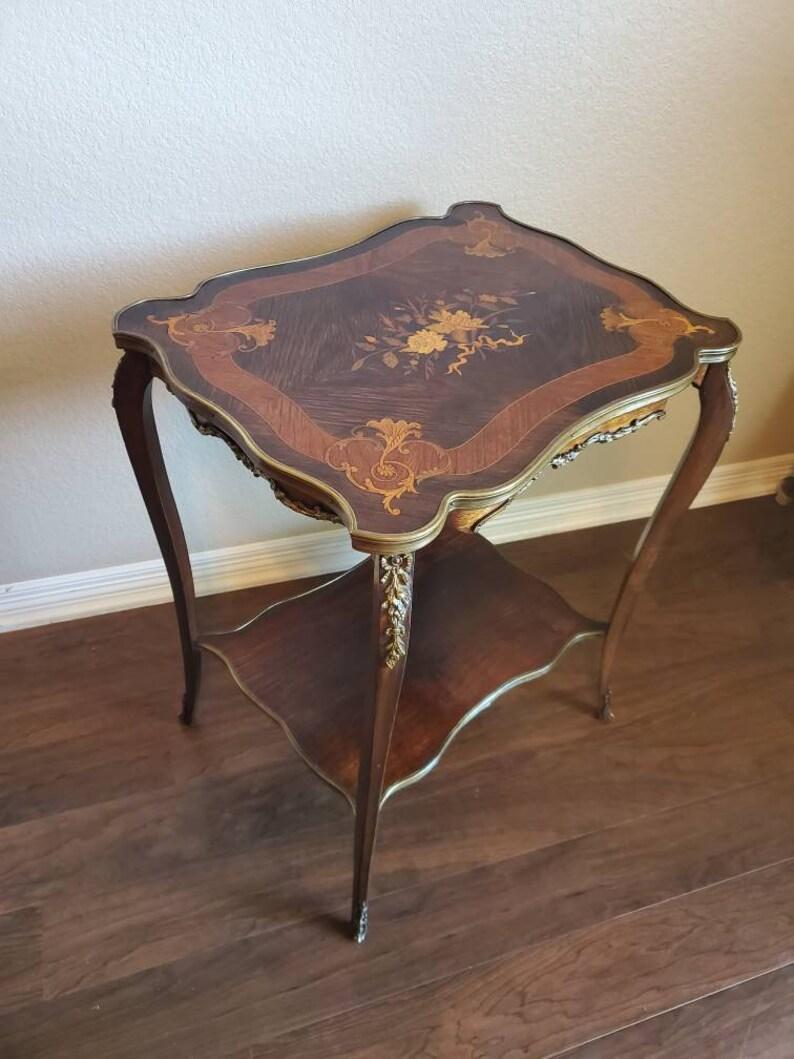 Bronze 19th Century French Belle Époque Period Marquetry Tiered Table For Sale