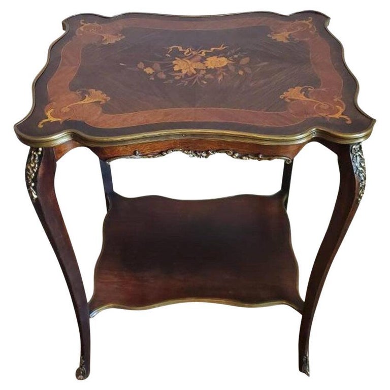 19th Century French Belle Époque Period Marquetry Tiered Table For Sale