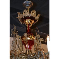 19th Century French Belle Époque Ruby Glass and Bronze Chandelier