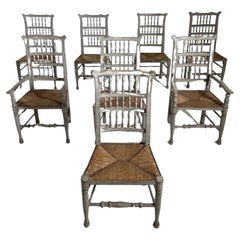 Antique 19th Century French Belle Époque Set of Eight Beech Provence Dining Room Chairs