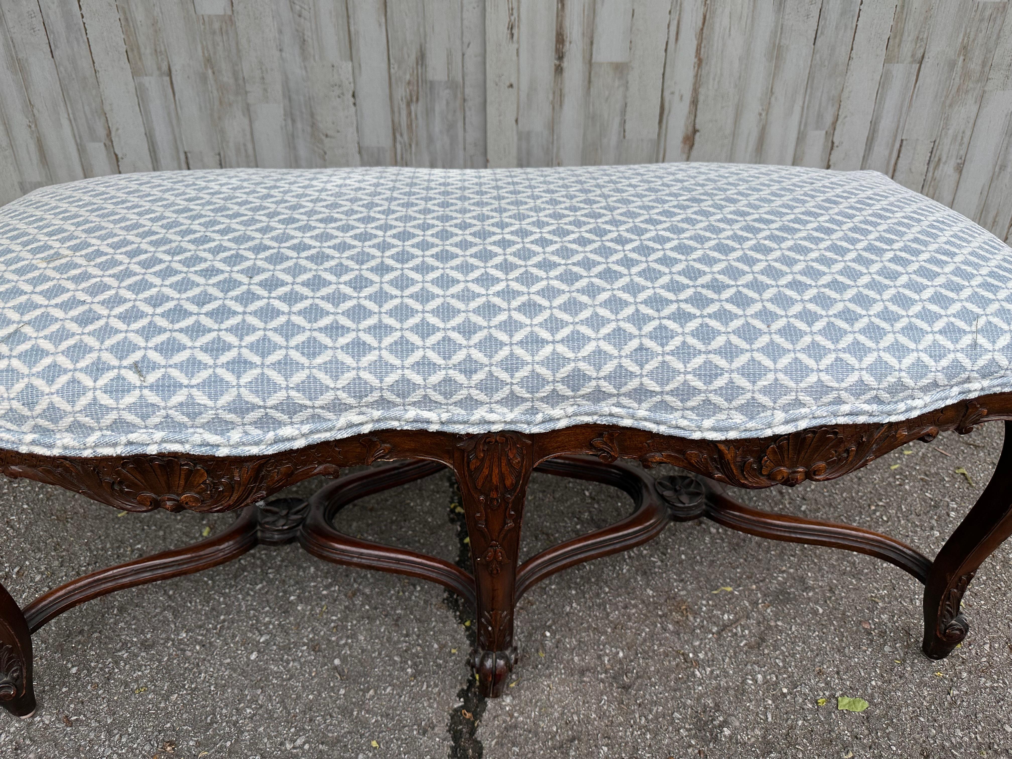 19th Century French Bench With New Upholstery For Sale 2