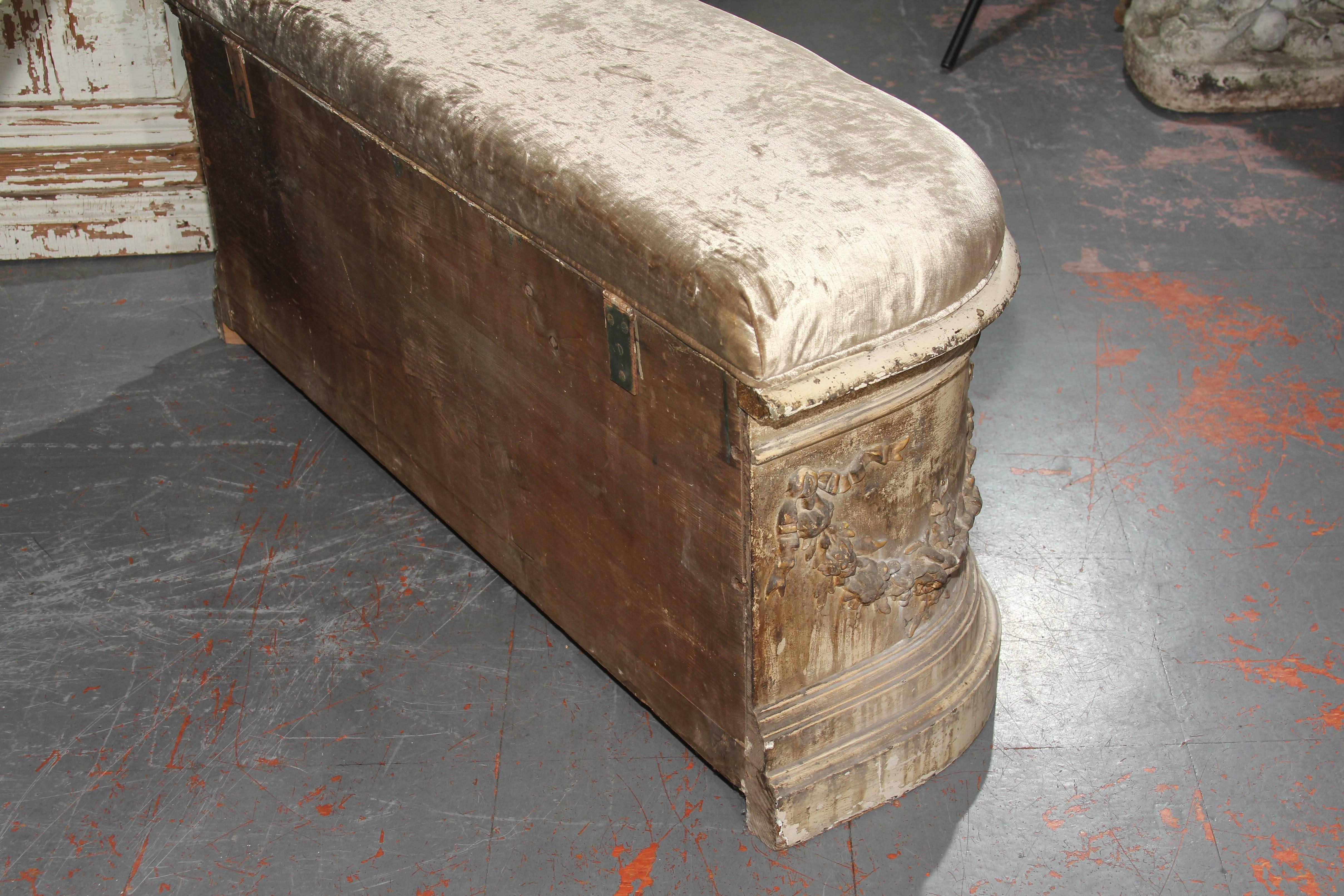 19th Century French Bench with Velvet Top 5