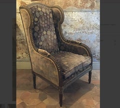 19th Century French Bergère Armchair with Original Fabric and Wooden Structure