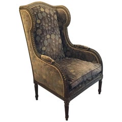 19th Century French Bergère Armchair with Original Fabric and Wooden Structure