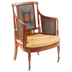 19th Century French Bergere in Cane with Bronze Decoration