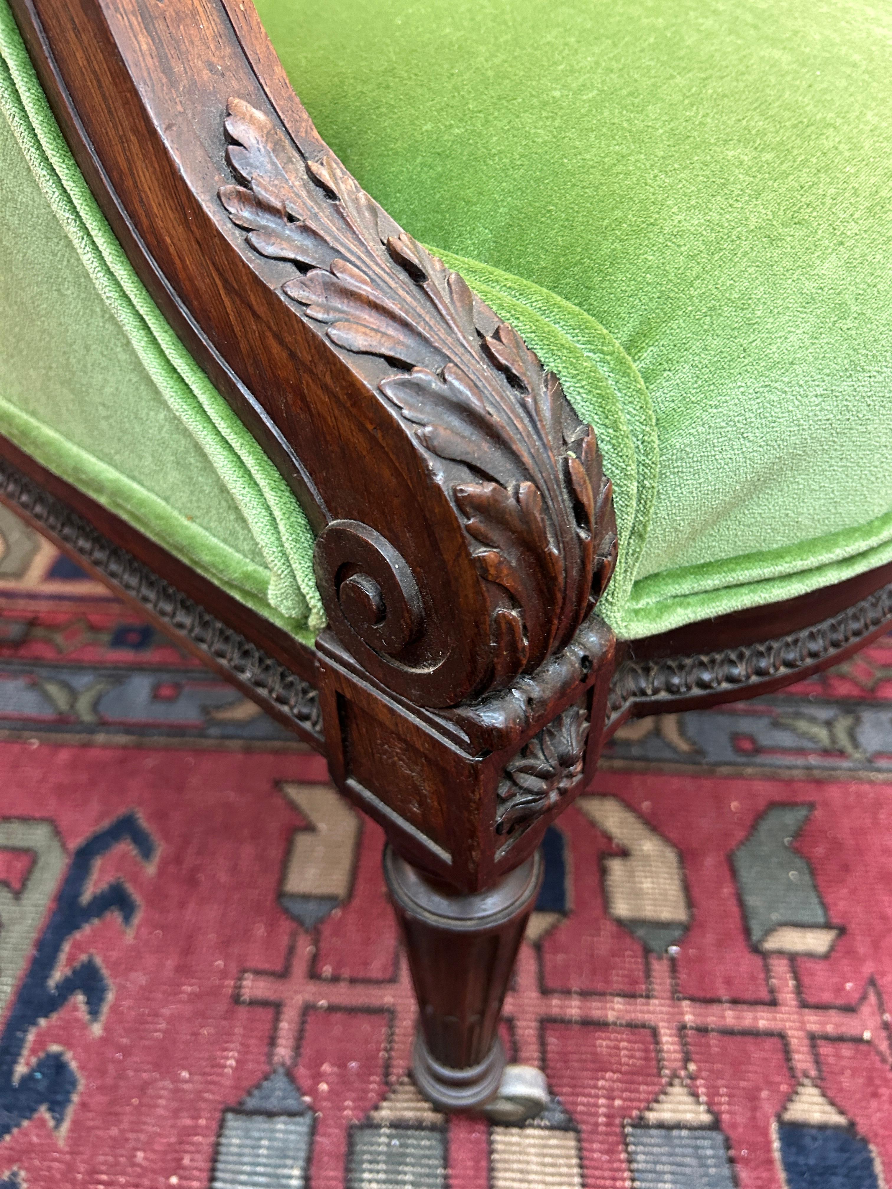 Hand-Carved 19th Century French Bergere Rosewood Arm Chair  For Sale
