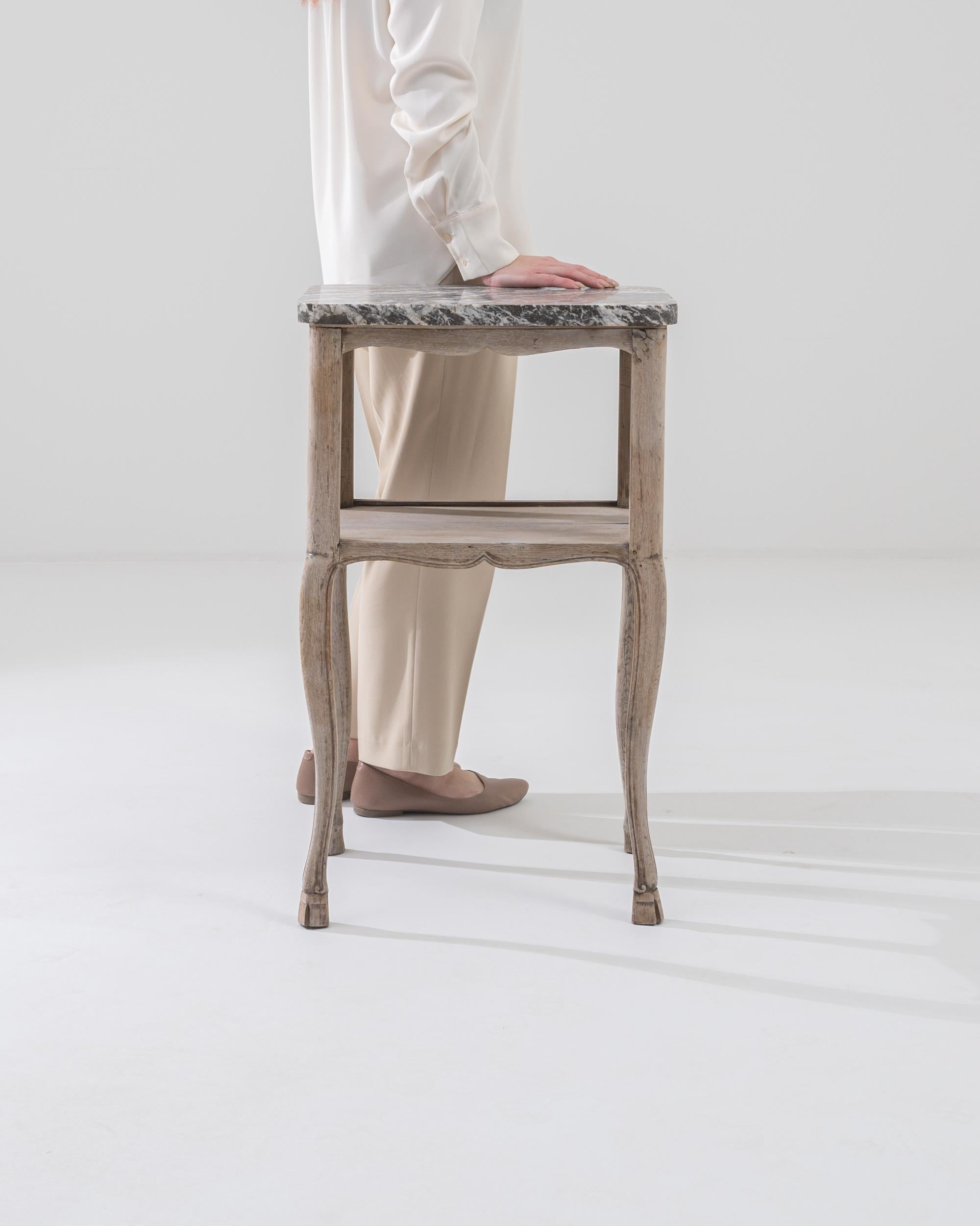 Bleached 19th Century French Biche Bedside Table with Marble Top