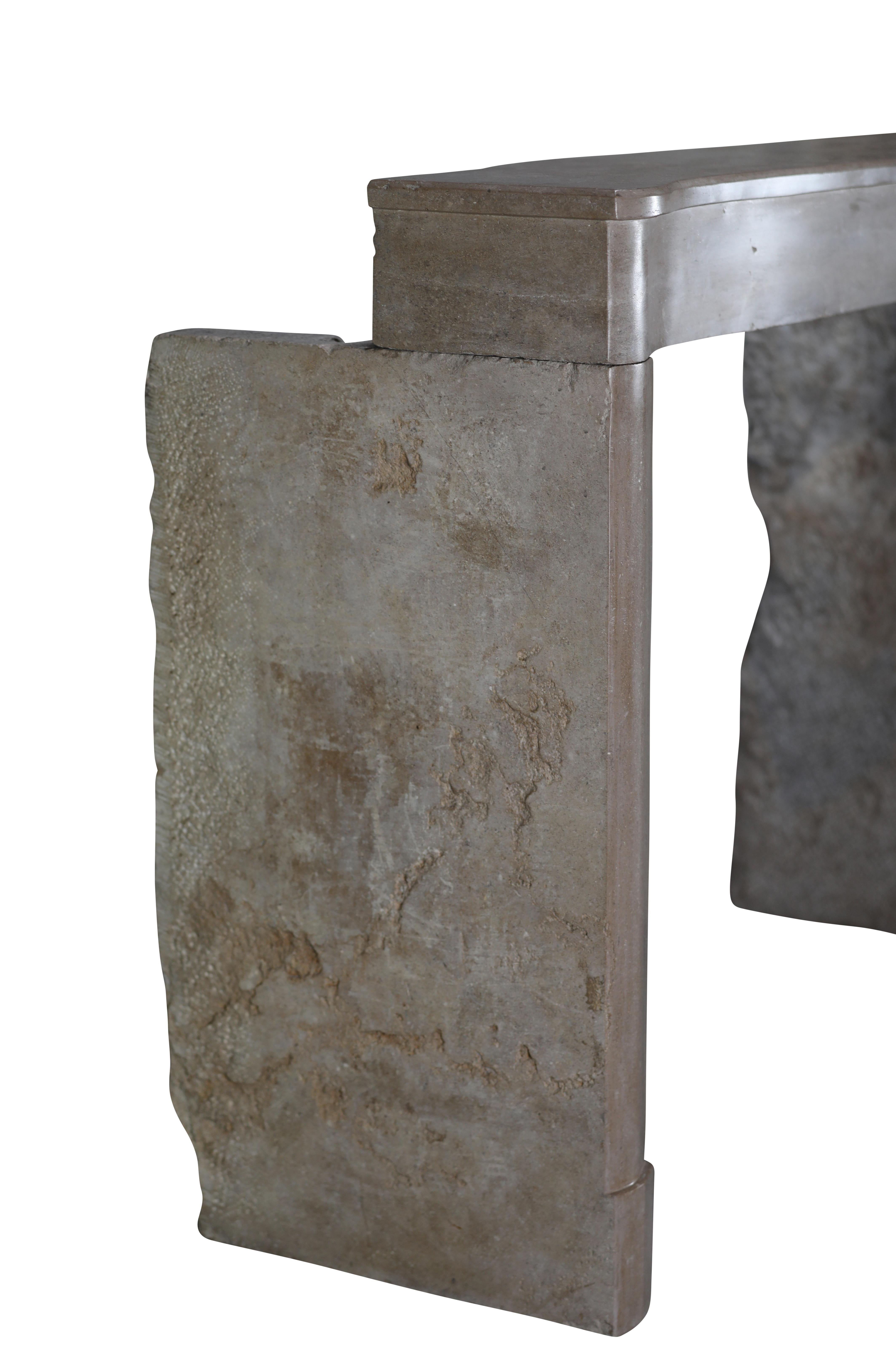 Cornice per caminetto in pietra bicolore francese del XIX secolo per un soggiorno moderno e lento in vendita 3
