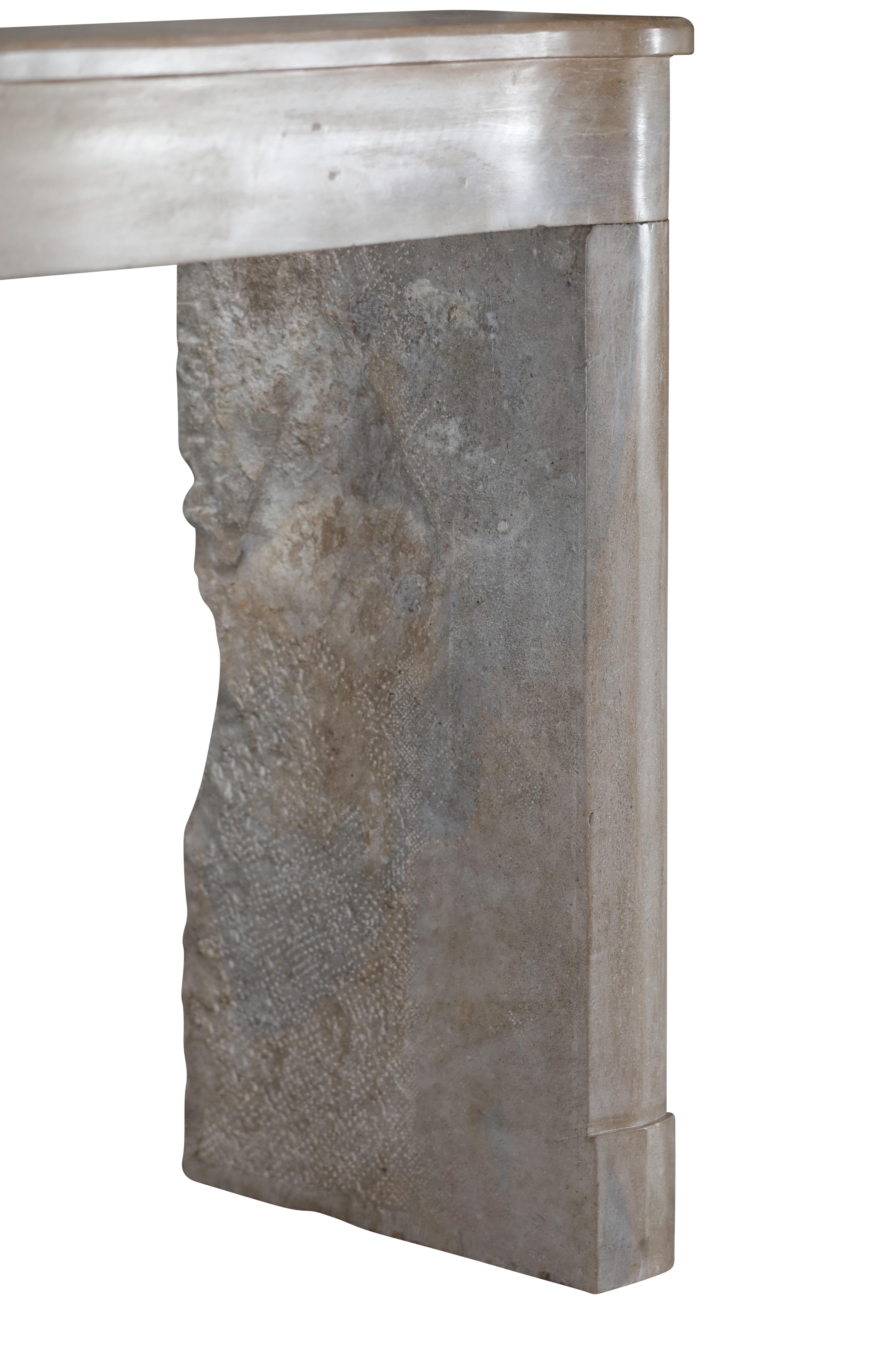 Cornice per caminetto in pietra bicolore francese del XIX secolo per un soggiorno moderno e lento in vendita 9