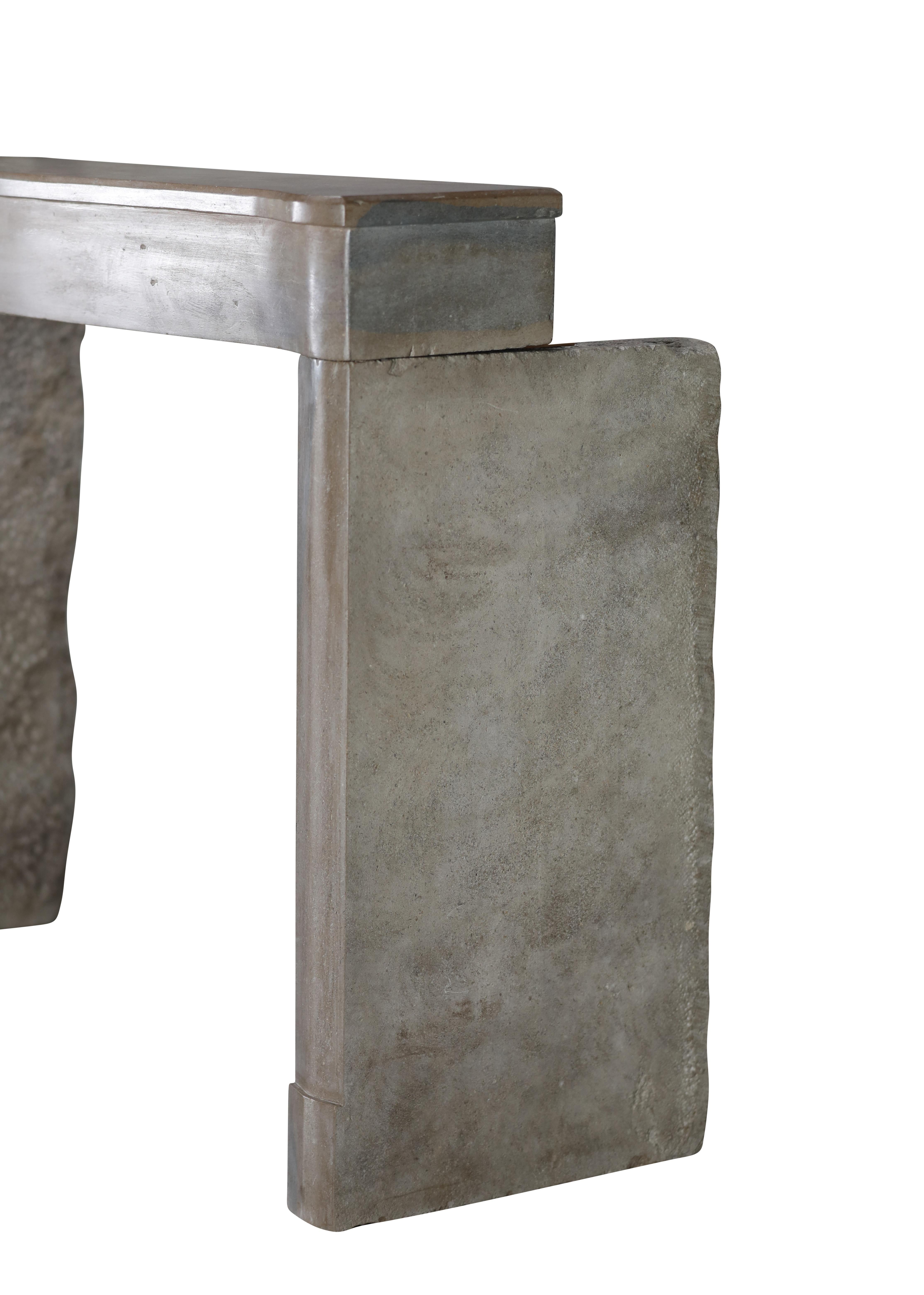 Cornice per caminetto in pietra bicolore francese del XIX secolo per un soggiorno moderno e lento in vendita 12