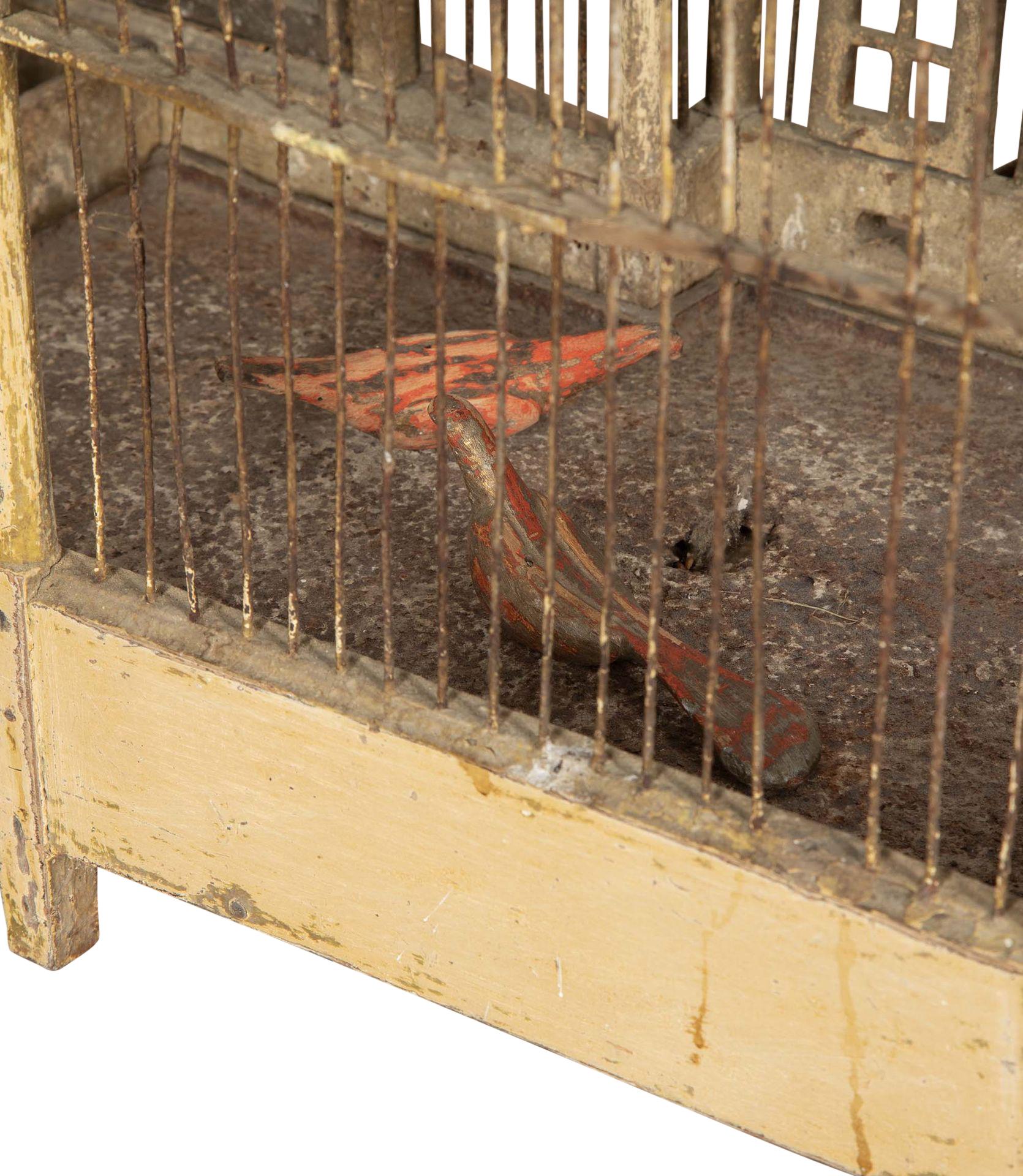 19th Century wood wire bird cage in the shape of a house. 
Circa 1880.
