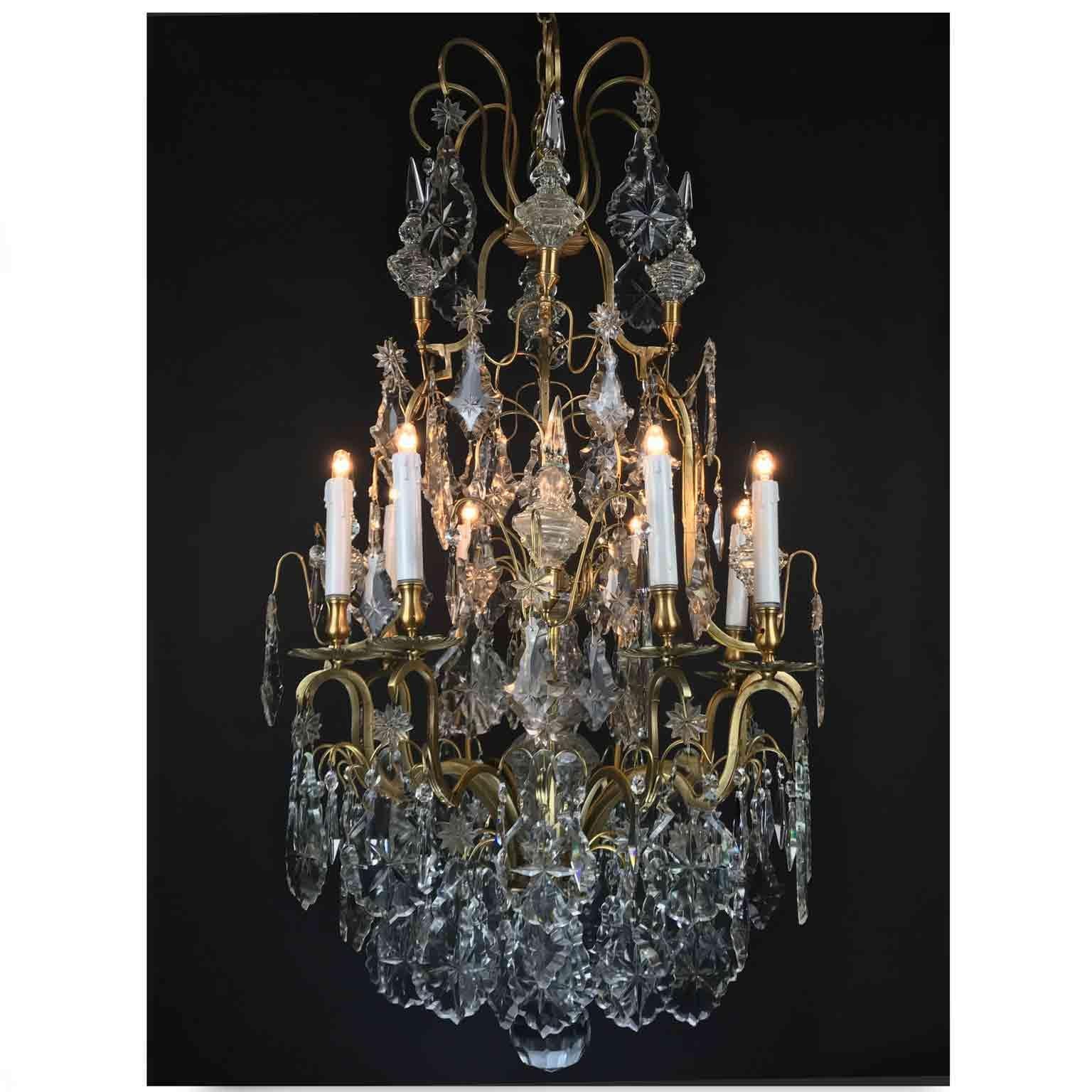 19th Century French Birdcage Chandelier Louis XV Style with Crystal Spires In Good Condition In Milan, IT