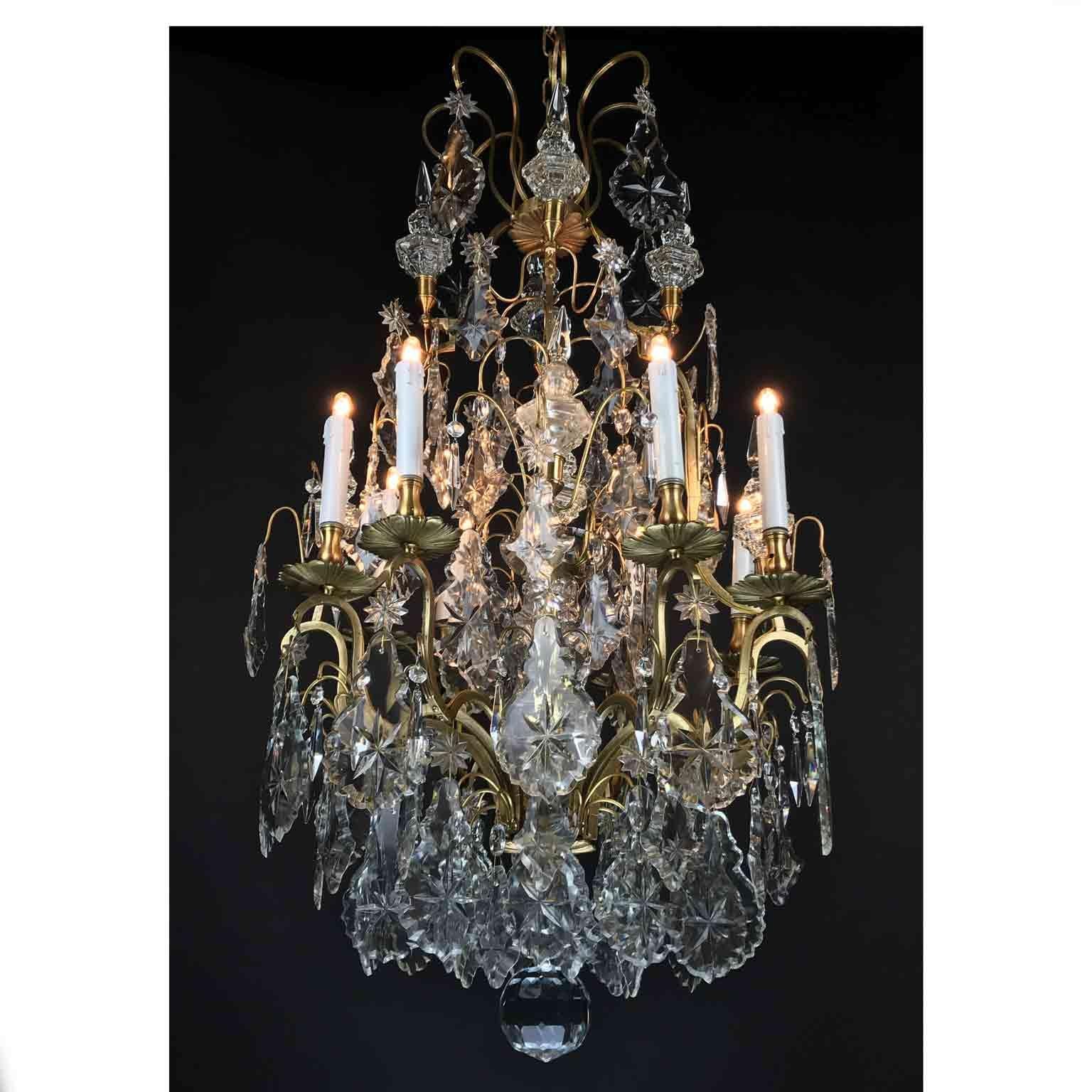 19th Century French Birdcage Chandelier Louis XV Style with Crystal Spires 1